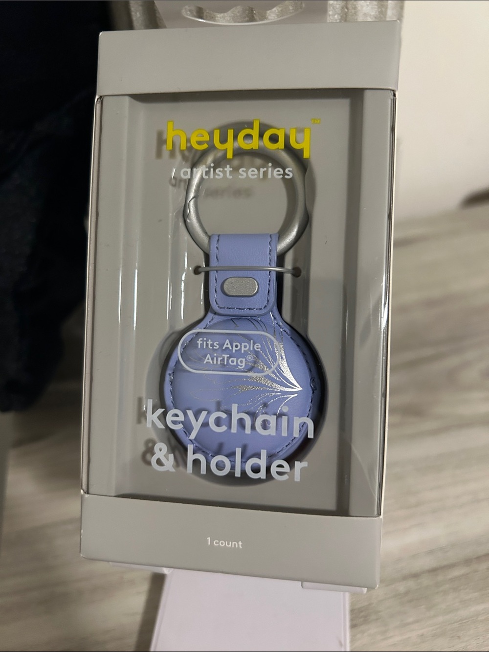 heyday Lavender Leather AirTag Keychain with Silver Ring NWT